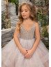 Beaded Ruffle Tulle Floor Length Flower Girl Dress